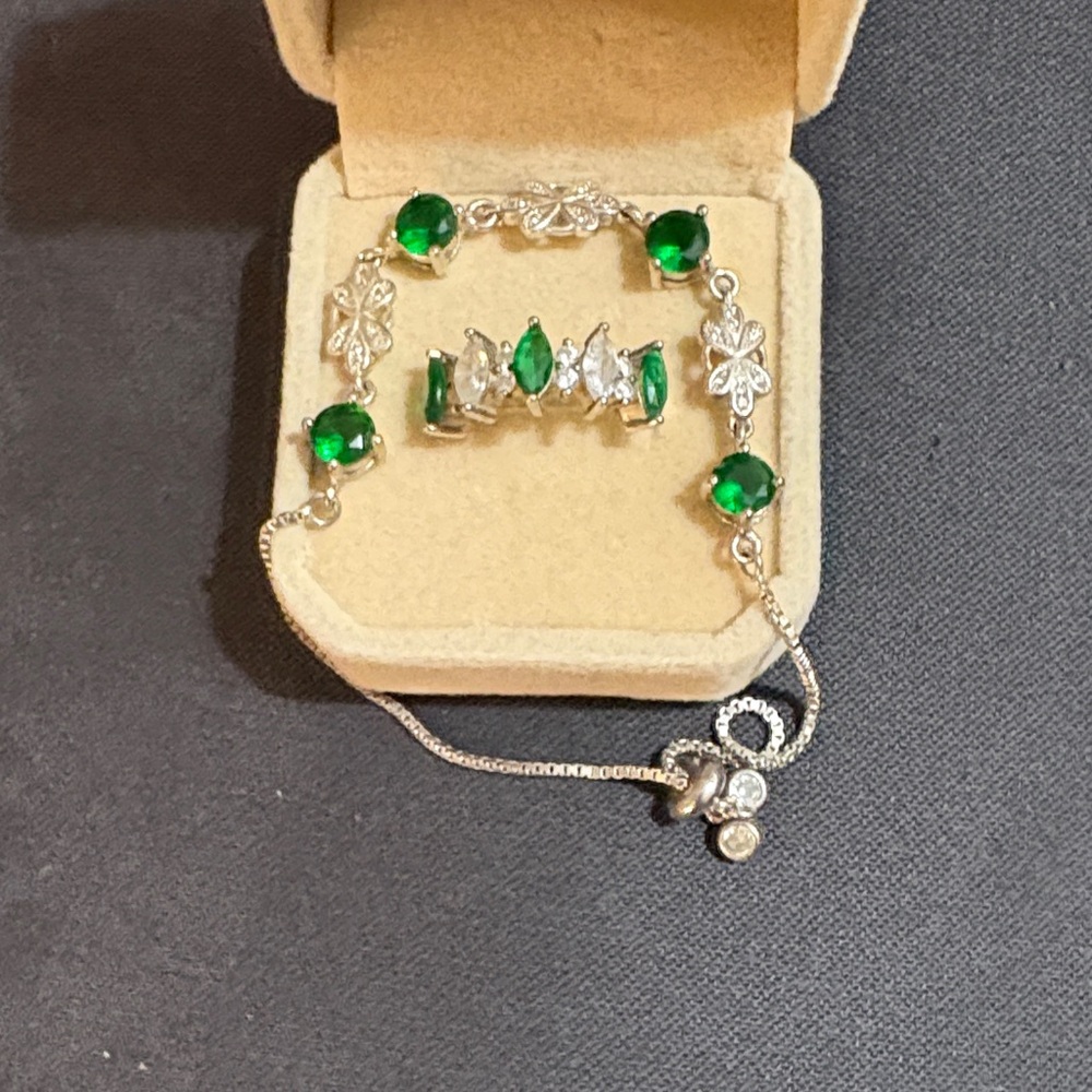 Elegant Silver and Green Bracelet Set